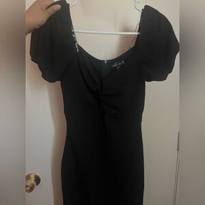 Black Ruched Sleeve Dress